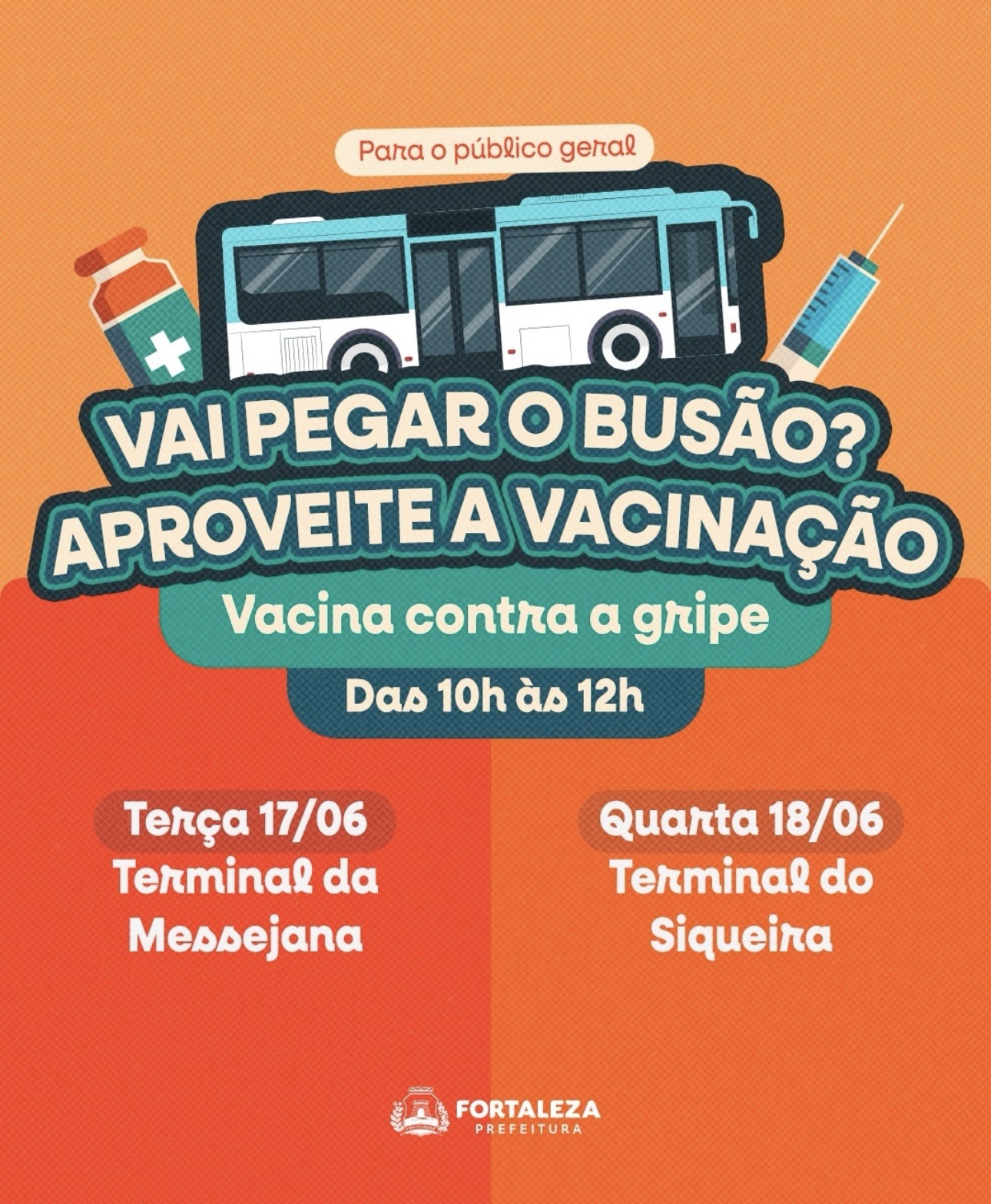 Prefeitura de Fortaleza oferta vacinação em terminais de ônibus para ampliar cobertura vacinal contra a gripe