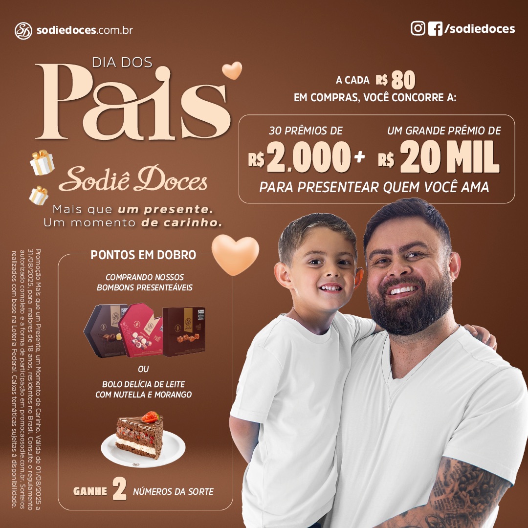 Agosto é mês de promoções na Sodiê Doces –&nbsp;Bolos especiais e campanha de Dia dos Pais agitam as lojas da rede
