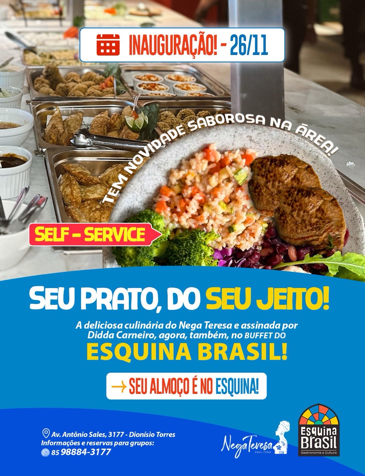 Esquina Brasil/Nega Teresa inaugura nesta quarta-feira (26) almoço self-service com foco na culinária brasileira