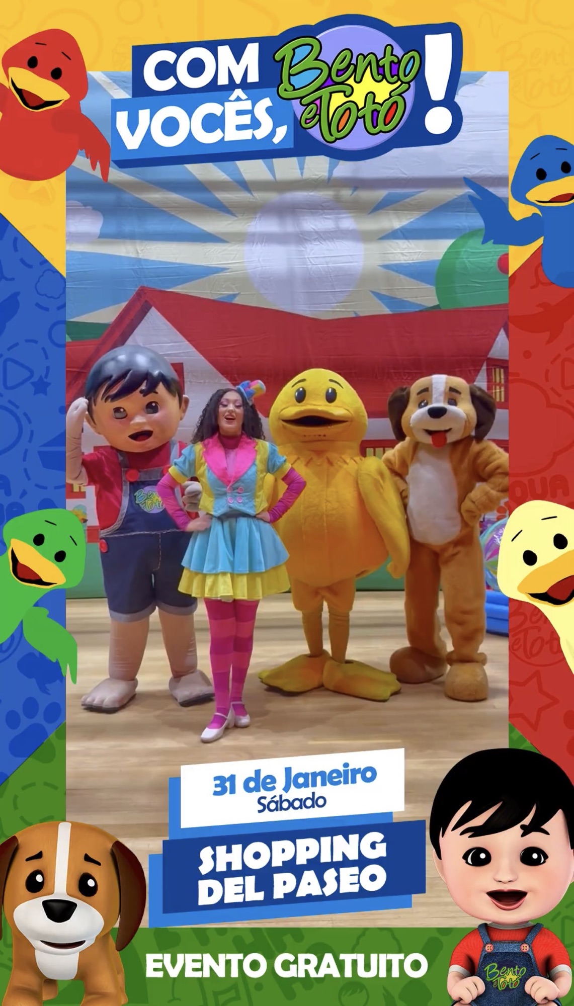 Encerramento das férias tem show gratuito de Bento e Totó no Shopping Del Paseo