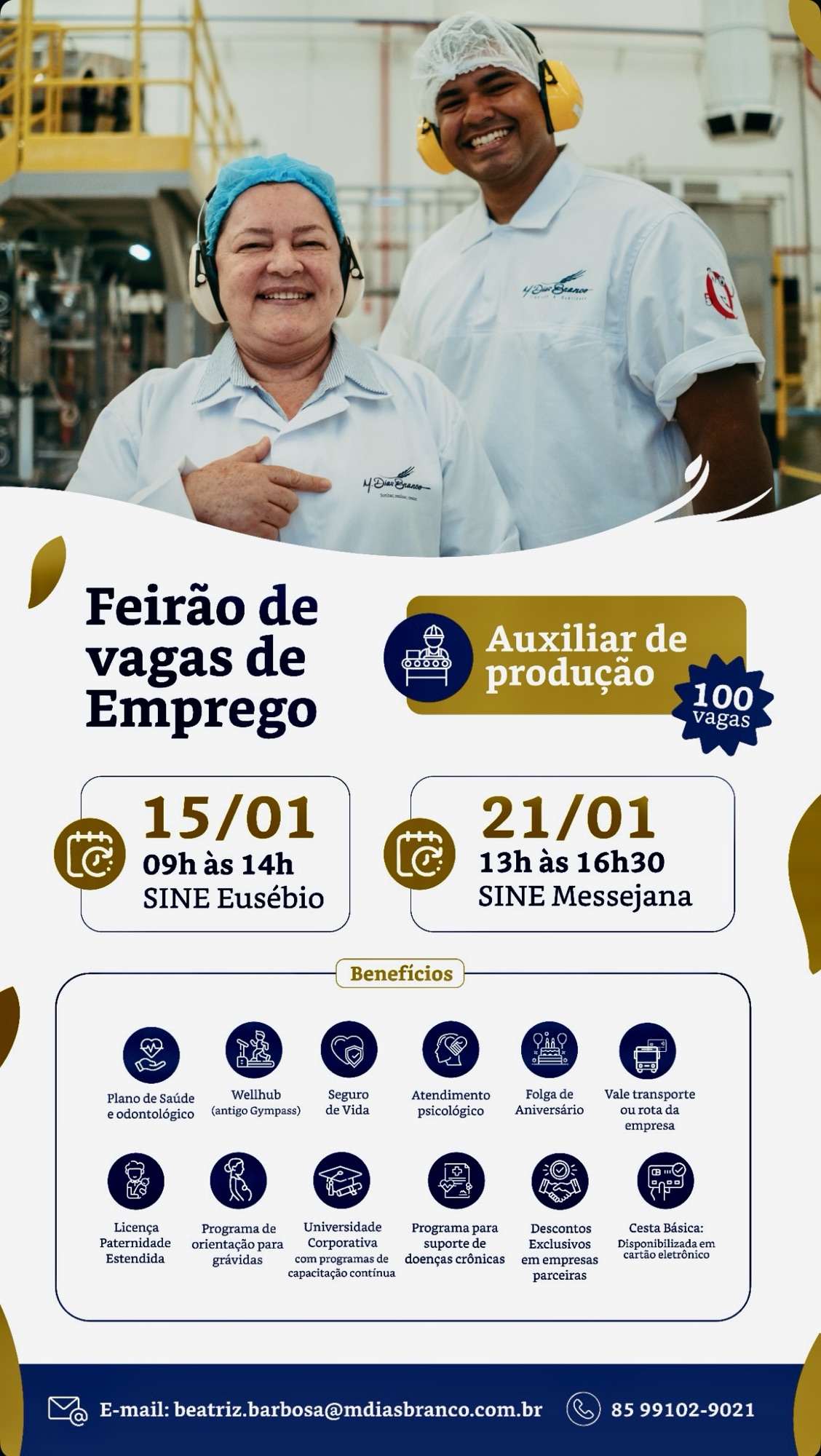 Feirão de Vagas de emprego da M. Dias Branco acontece nos dias 15 e 21 de janeiro no Ceará