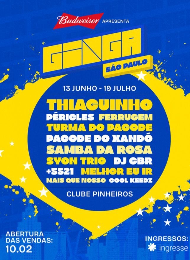 GINGA São Paulo anuncia line-up com Ferrugem, Thiaguinho, Péricles e Turma do Pagode durante a Copa do Mundo de 2026