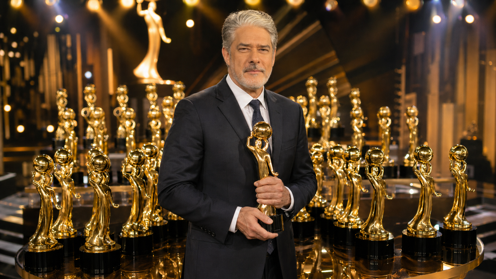 William Bonner vai ao SBT e recebe 33 troféus acumulados no Troféu Imprensa